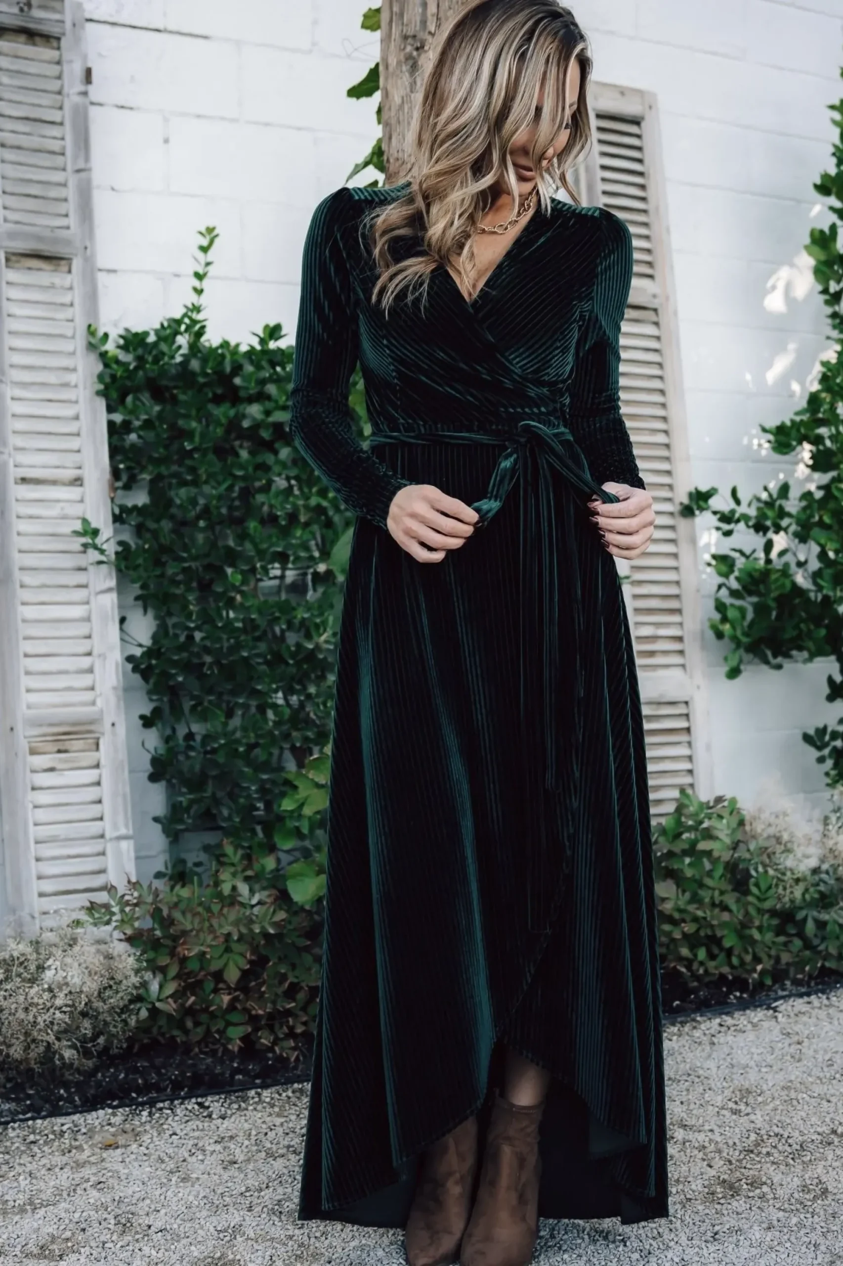 Fashion Baltic Born Jada Ribbed Velvet Wrap Dress | Emerald