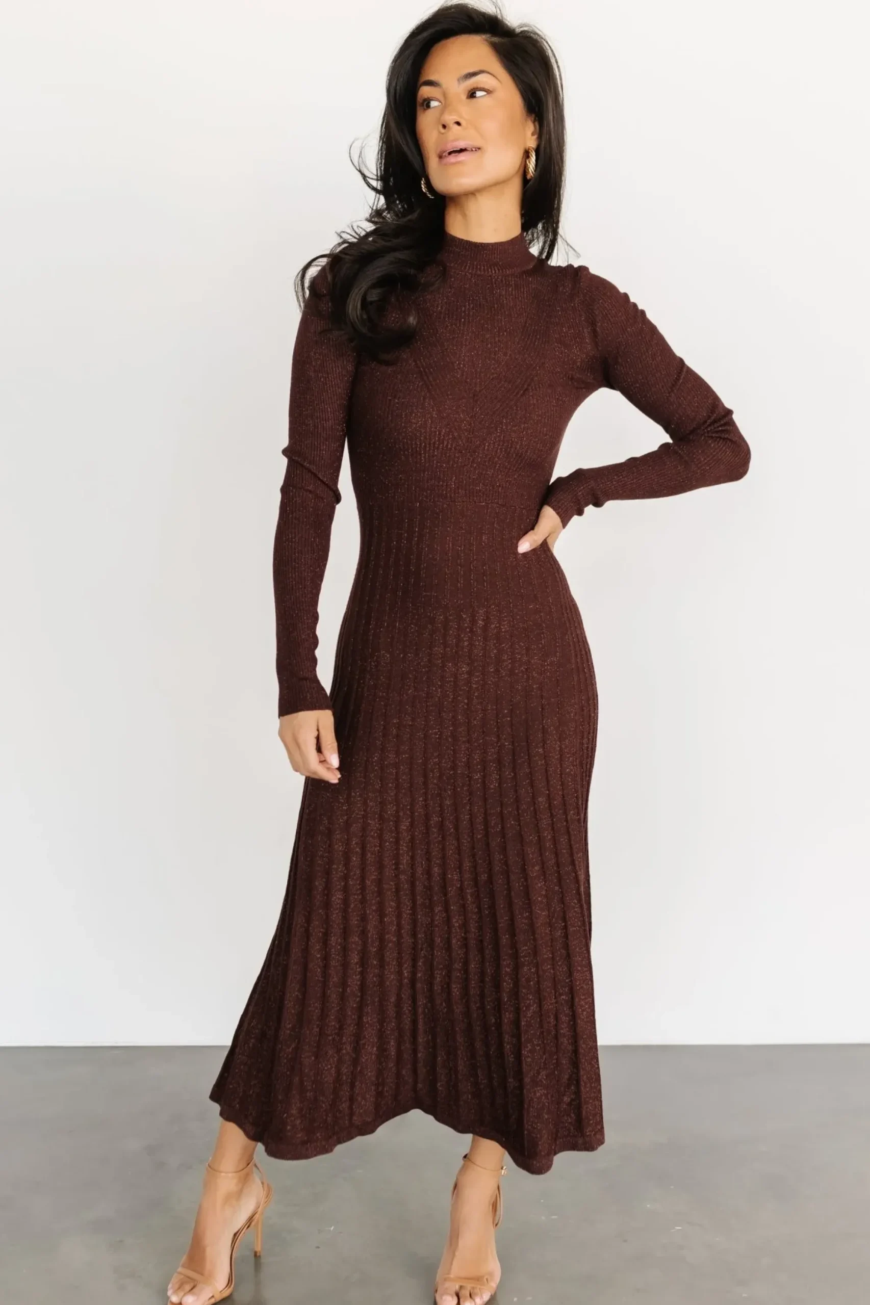Fashion Baltic Born Jamelia Pleated Sweater Dress | Brown + Gold