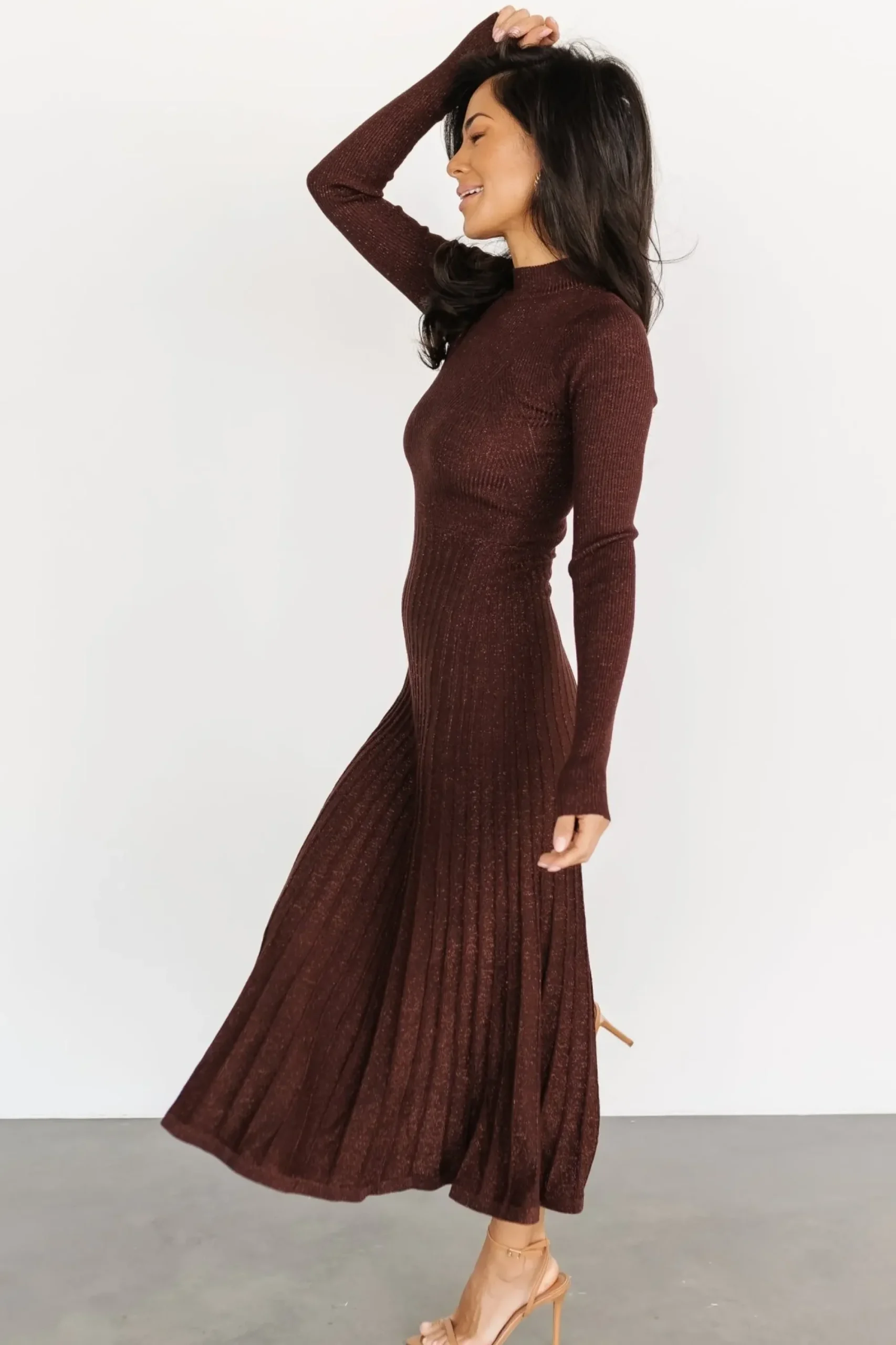 Fashion Baltic Born Jamelia Pleated Sweater Dress | Brown + Gold