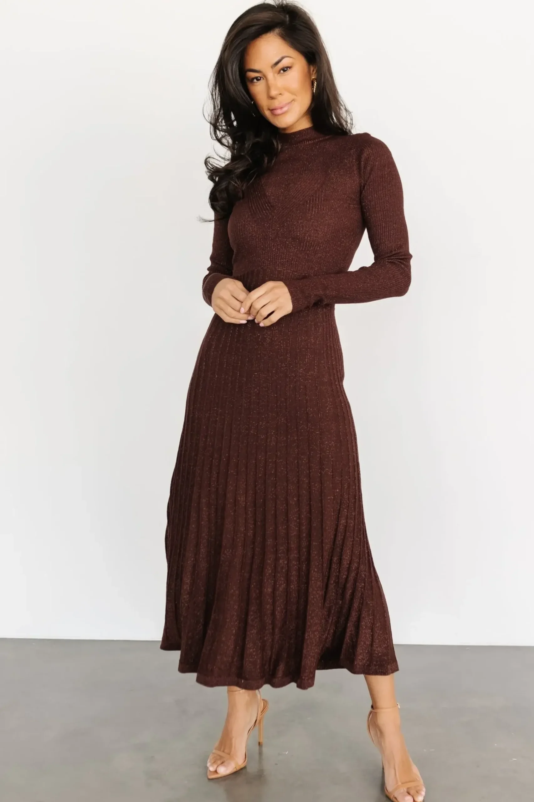 Fashion Baltic Born Jamelia Pleated Sweater Dress | Brown + Gold