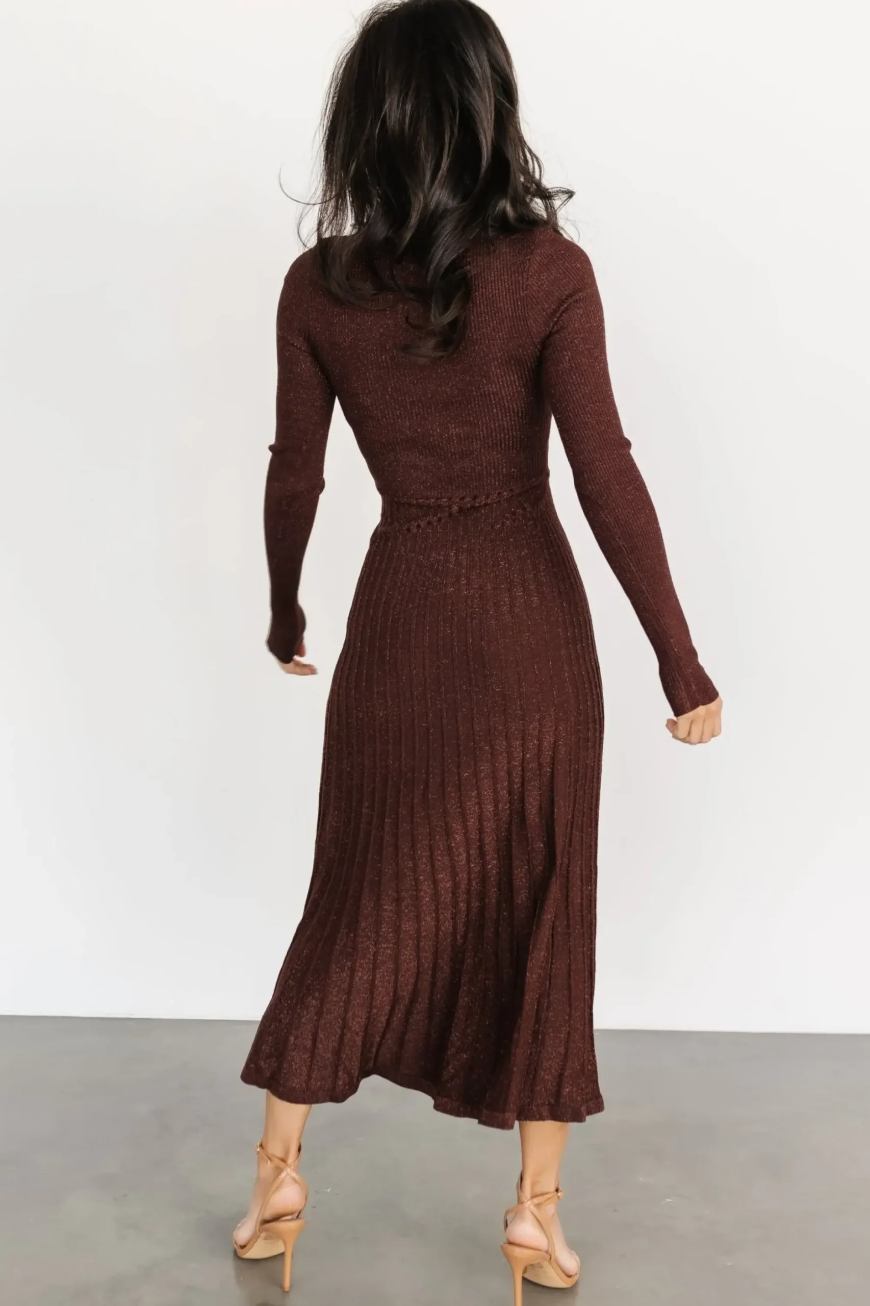 Fashion Baltic Born Jamelia Pleated Sweater Dress | Brown + Gold