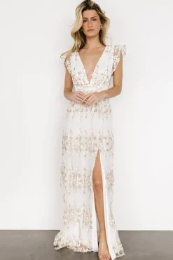 Fashion Baltic Born Jasmine Embossed Maxi Dress | White + Gold