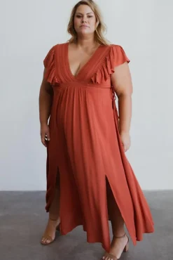 New Baltic Born Jennifer Deep V Maxi Dress | Rust