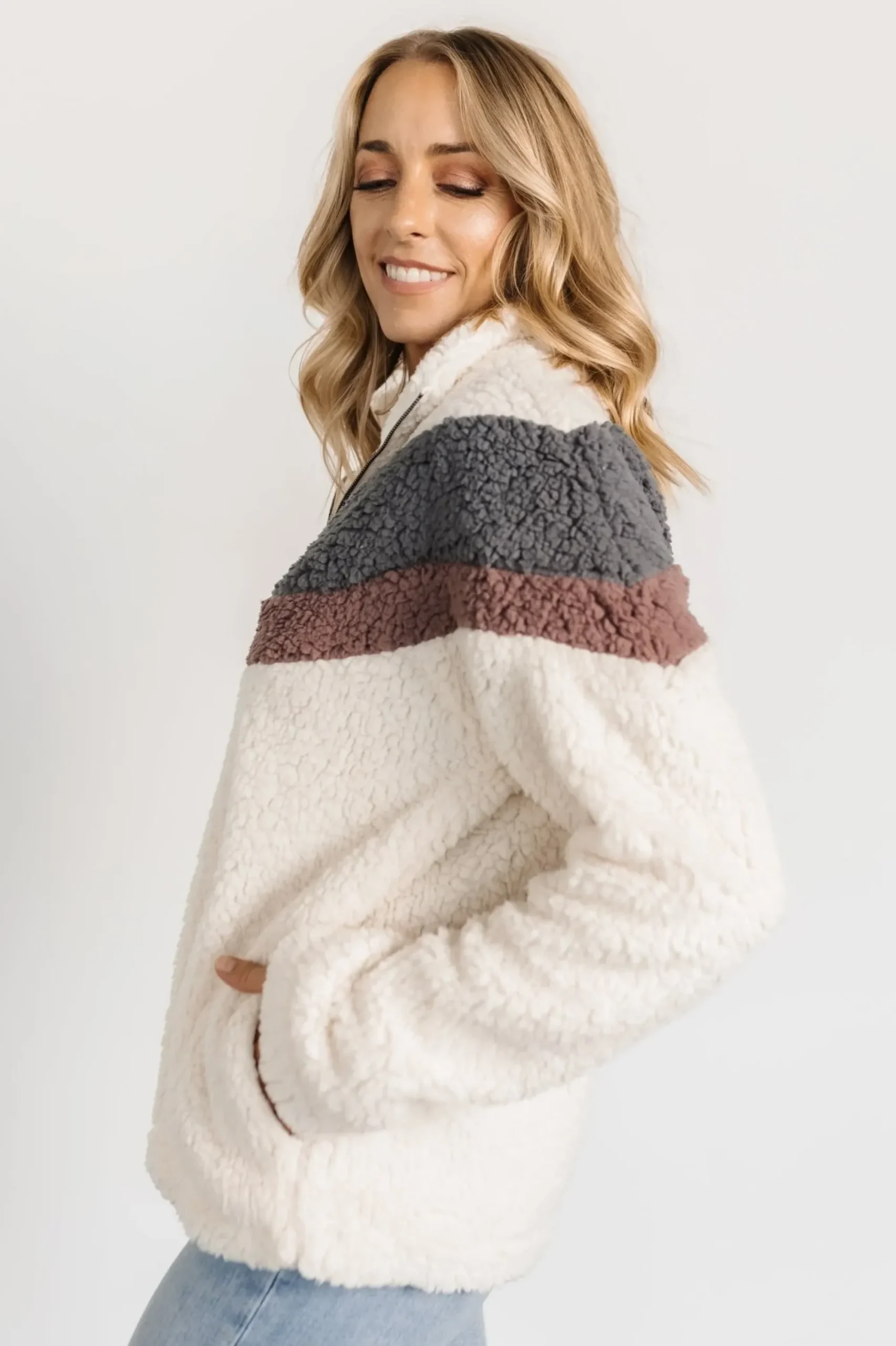 New Baltic Born Jodie Sherpa Jacket | Cream Multi