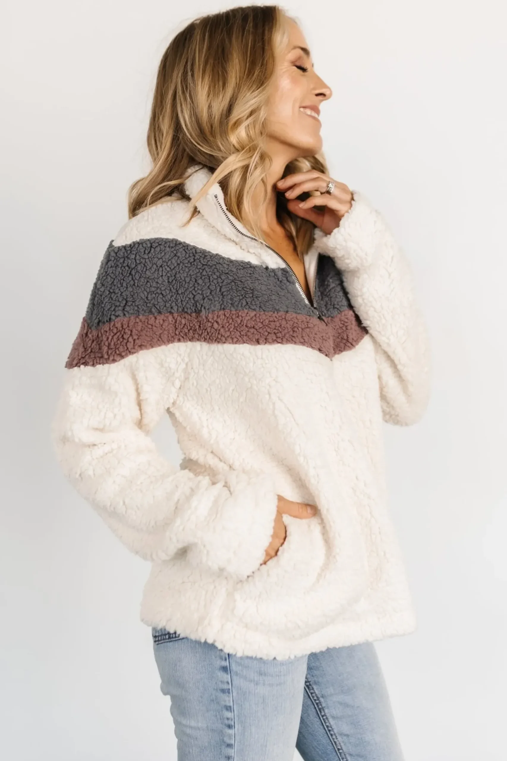 New Baltic Born Jodie Sherpa Jacket | Cream Multi