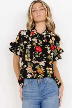 Best Baltic Born Judy Ruffle Sleeve Top | Black Multi