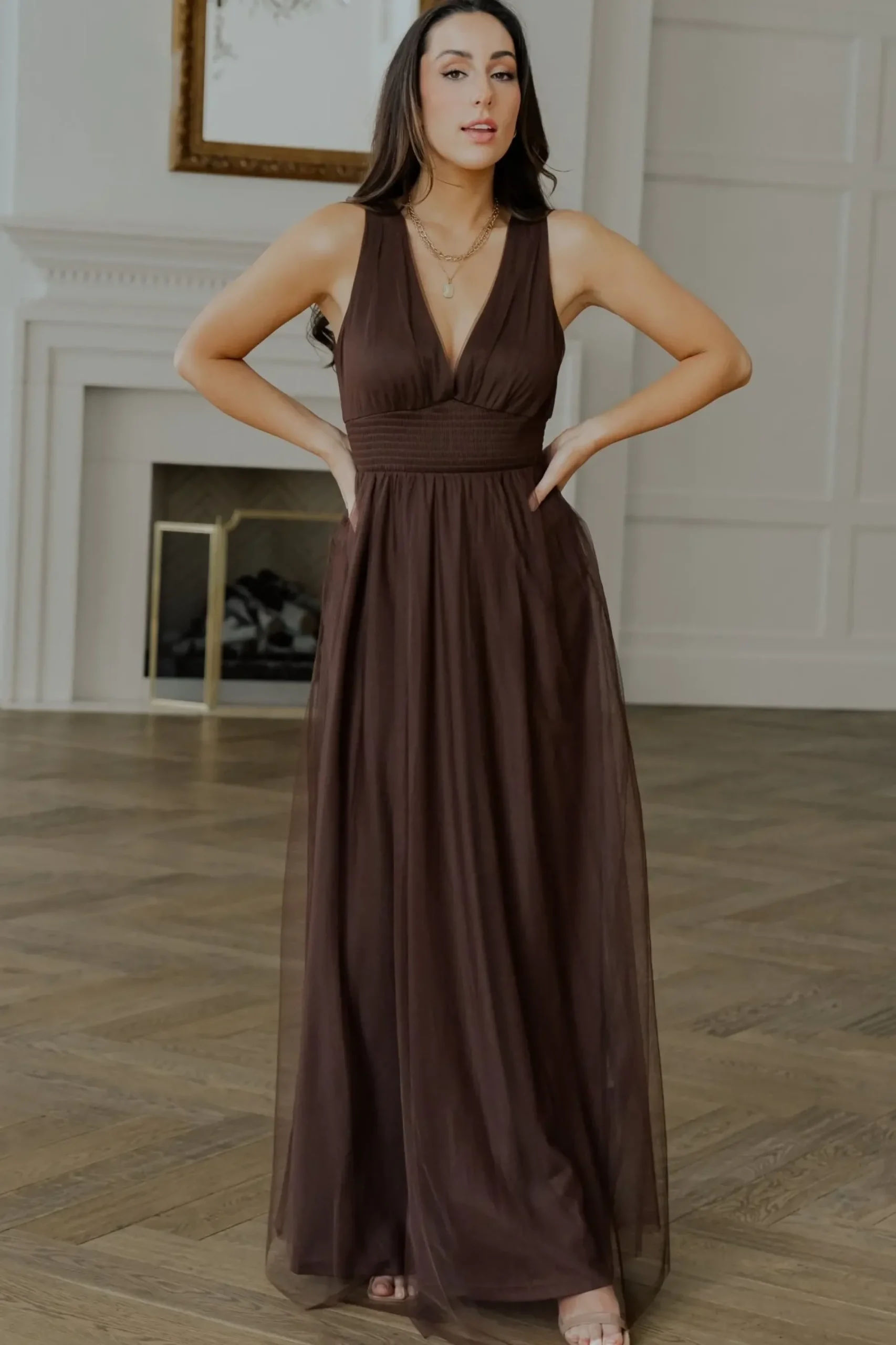 Hot Baltic Born Kamila Tulle Maxi Dress | Espresso