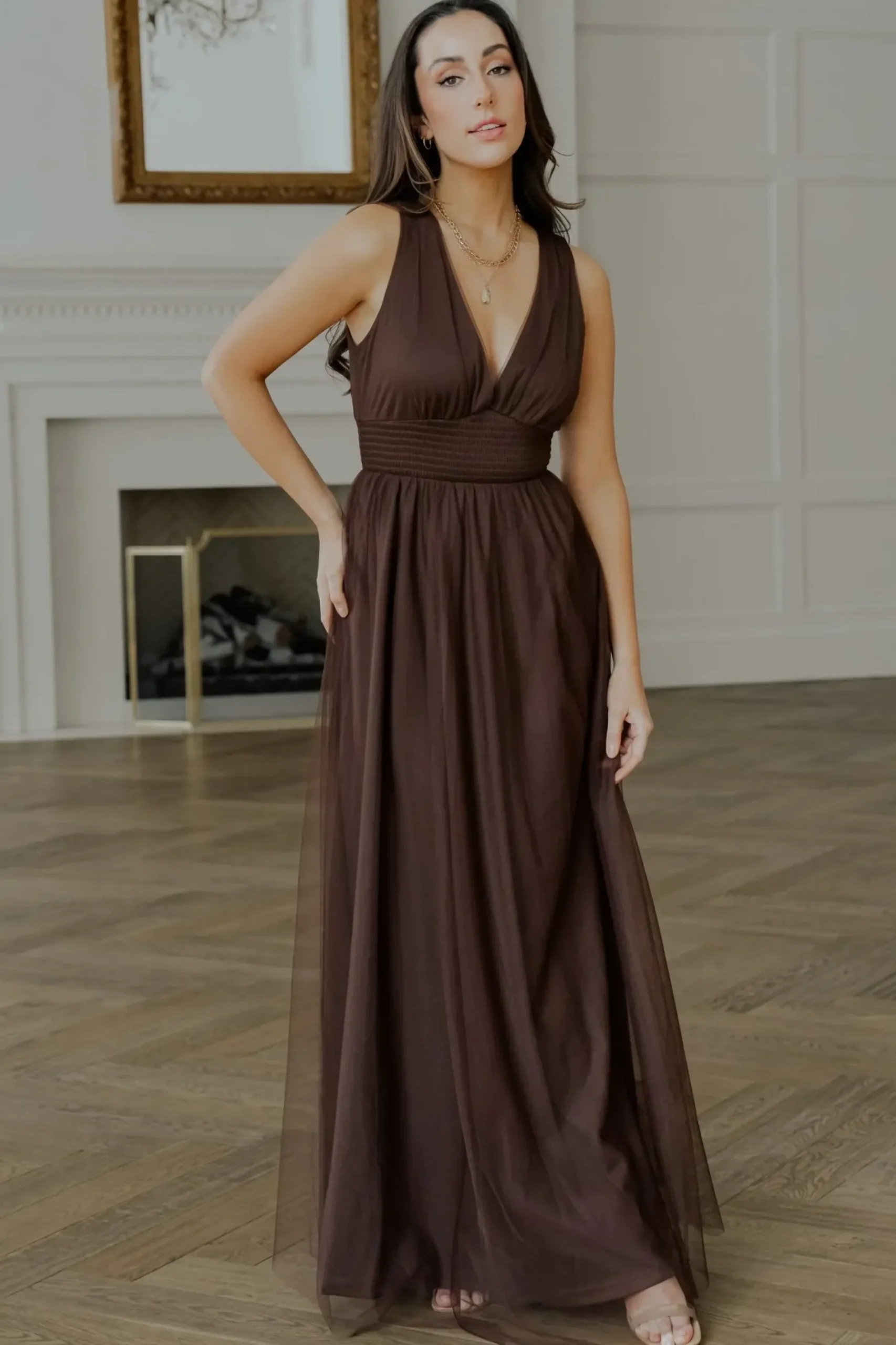 Hot Baltic Born Kamila Tulle Maxi Dress | Espresso
