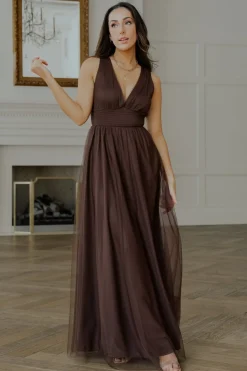 Hot Baltic Born Kamila Tulle Maxi Dress | Espresso