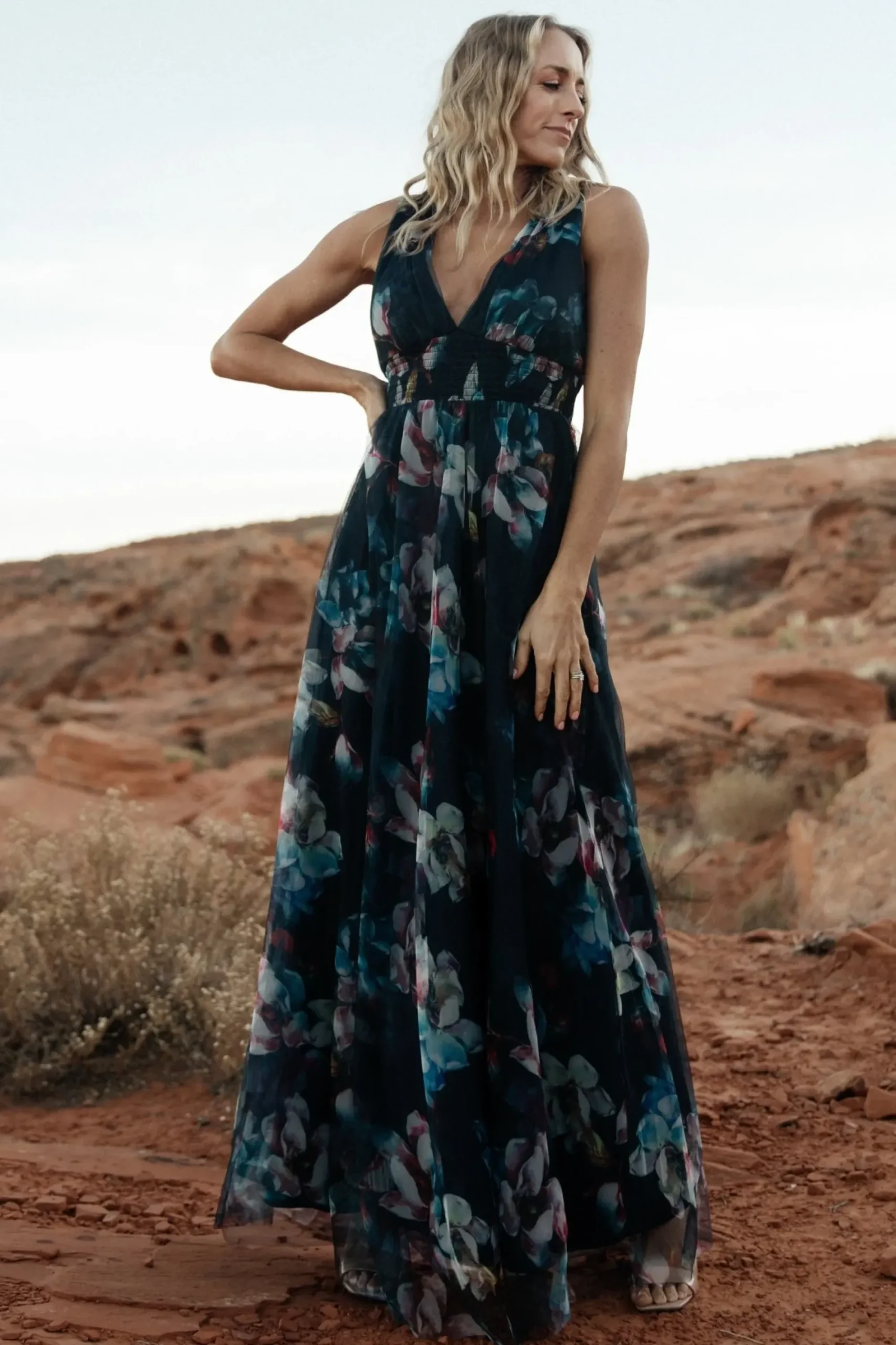 Hot Baltic Born Kamila Tulle Maxi Dress | Navy Abstract Floral