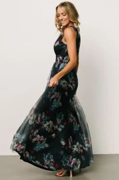 Hot Baltic Born Kamila Tulle Maxi Dress | Navy Abstract Floral