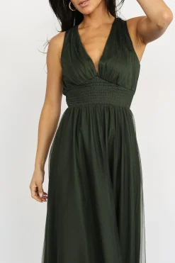 New Baltic Born Kamila Tulle Maxi Dress | Juniper Green