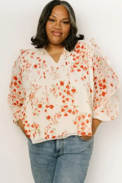 Discount Baltic Born Karlie Long Sleeve Ruffle Top | Ivory + Red Multi