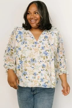 Hot Baltic Born Karlie Long Sleeve Ruffle Top | Blue Floral