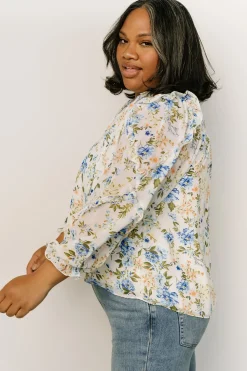 Hot Baltic Born Karlie Long Sleeve Ruffle Top | Blue Floral