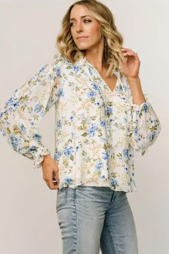 Hot Baltic Born Karlie Long Sleeve Ruffle Top | Blue Floral