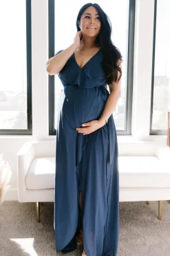 Clearance Baltic Born Katya Ruffle Maxi Dress | Navy