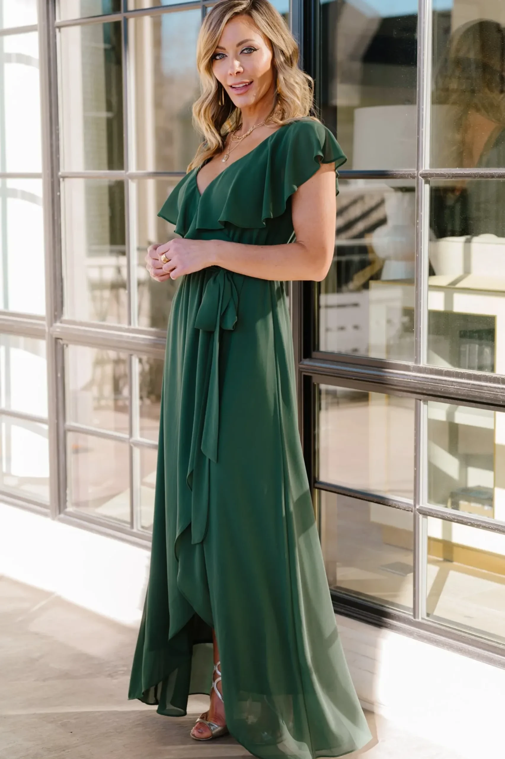 Clearance Baltic Born Katya Ruffle Maxi Dress | Evergreen