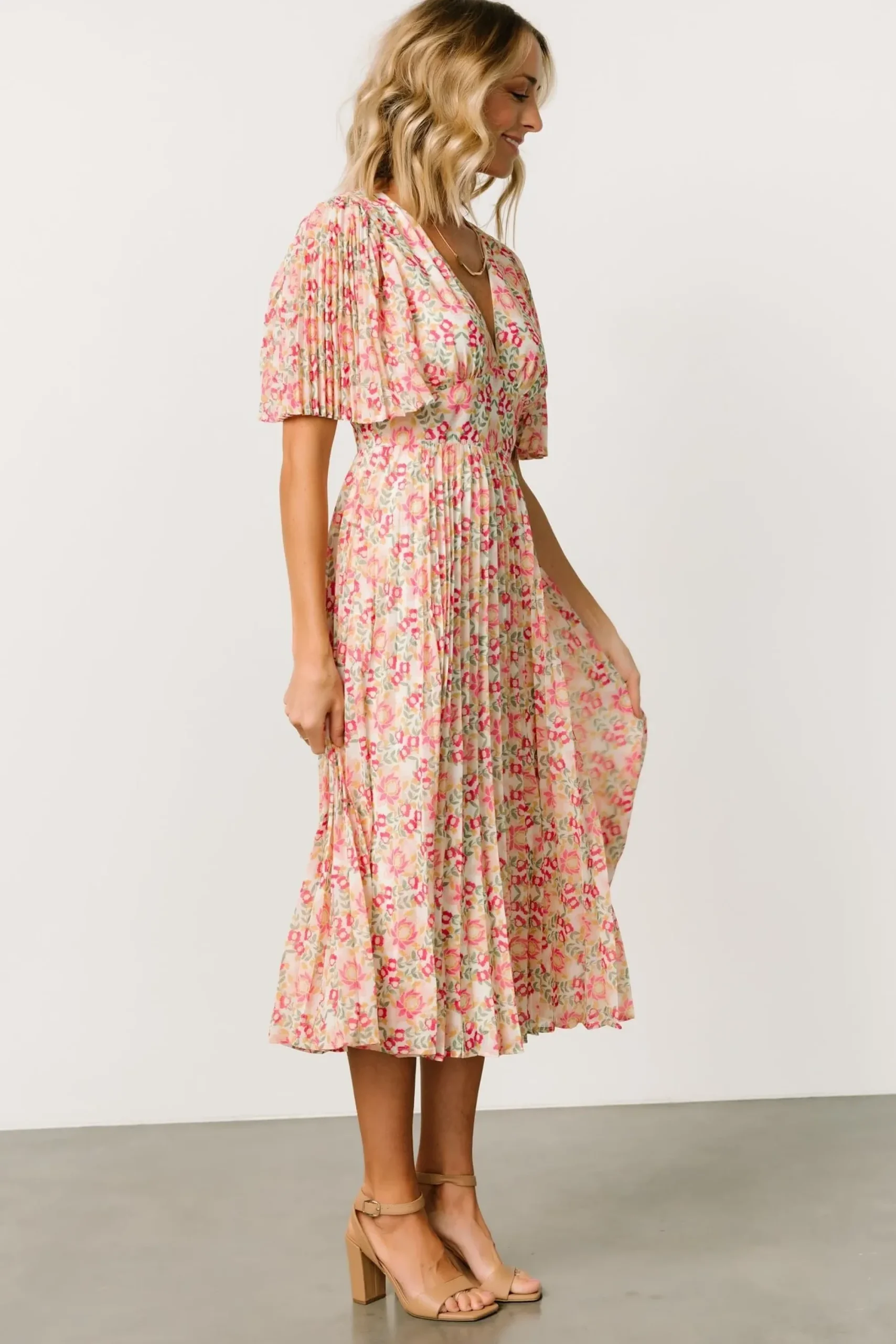Clearance Baltic Born Kaya Midi Dress | Ivory + Pink Floral