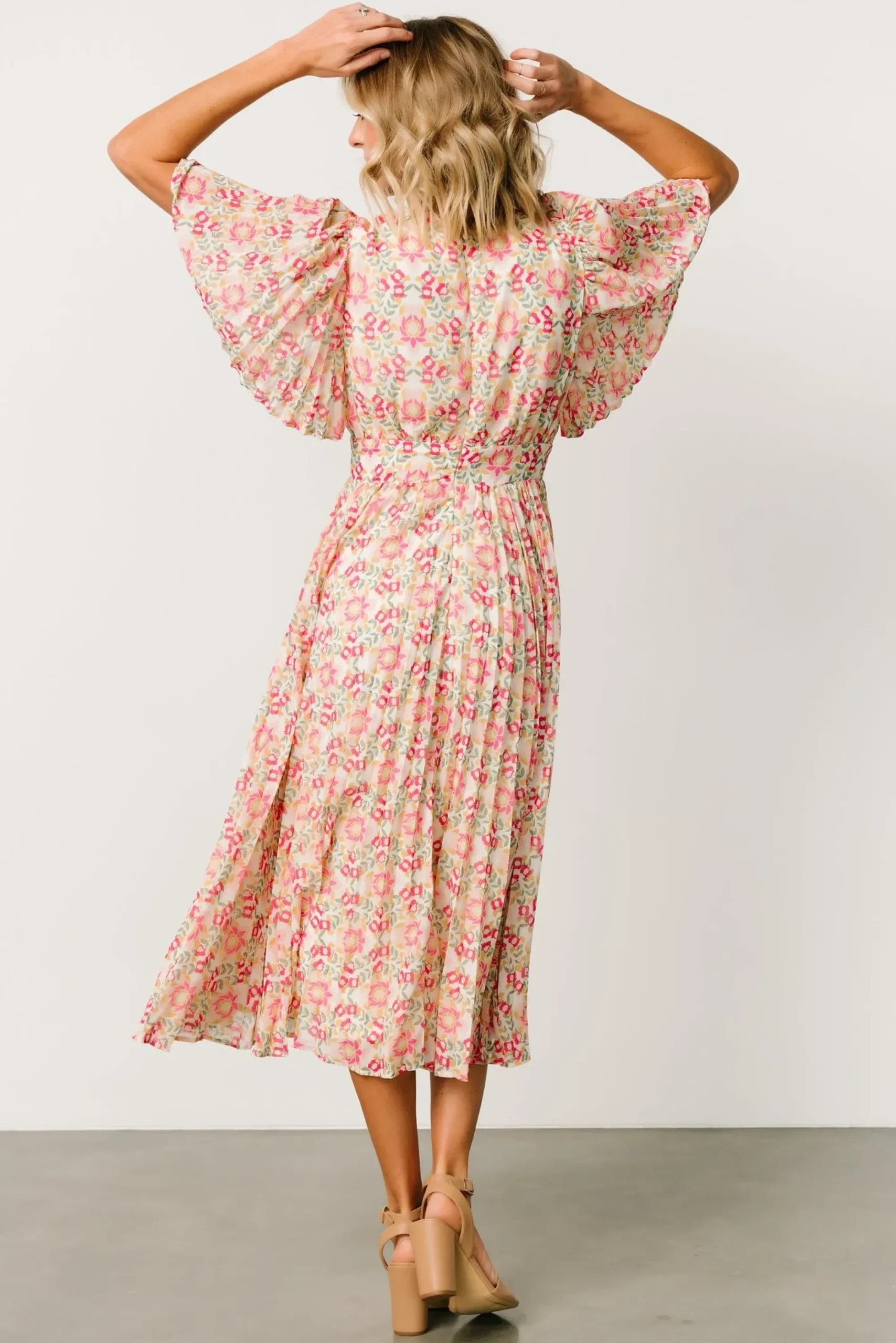 Clearance Baltic Born Kaya Midi Dress | Ivory + Pink Floral