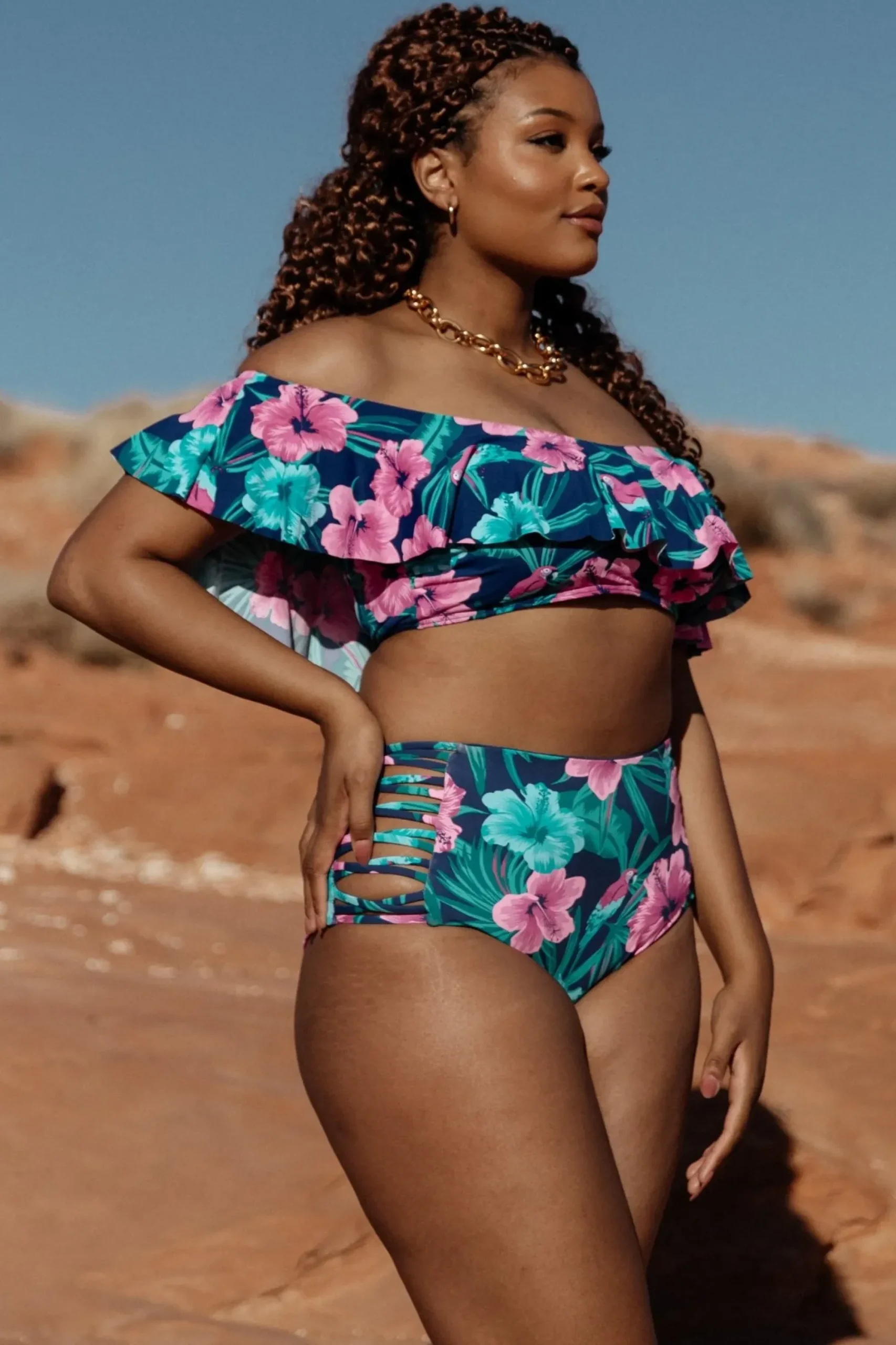 Online Baltic Born Keke High Waisted Bikini Bottom | Navy Tropical Floral