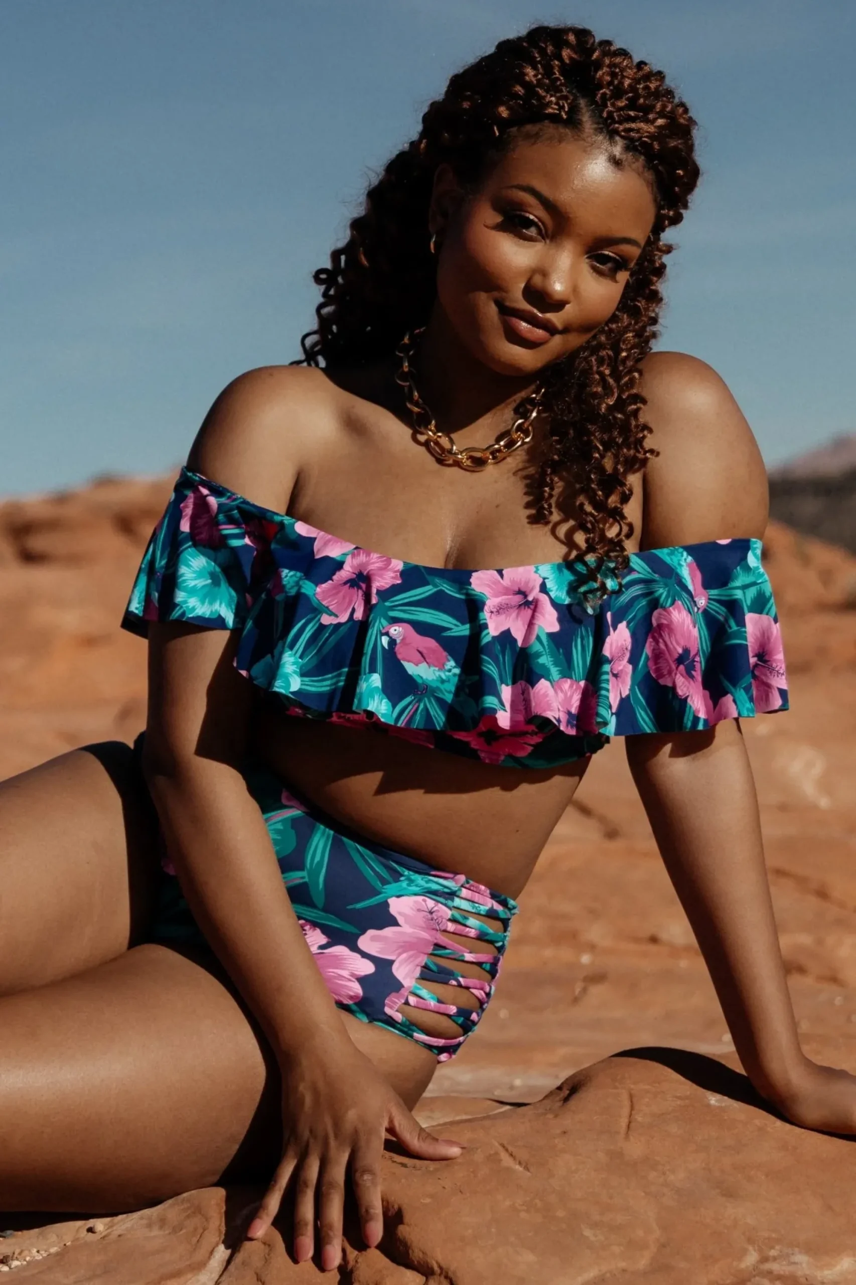 Online Baltic Born Keke High Waisted Bikini Bottom | Navy Tropical Floral