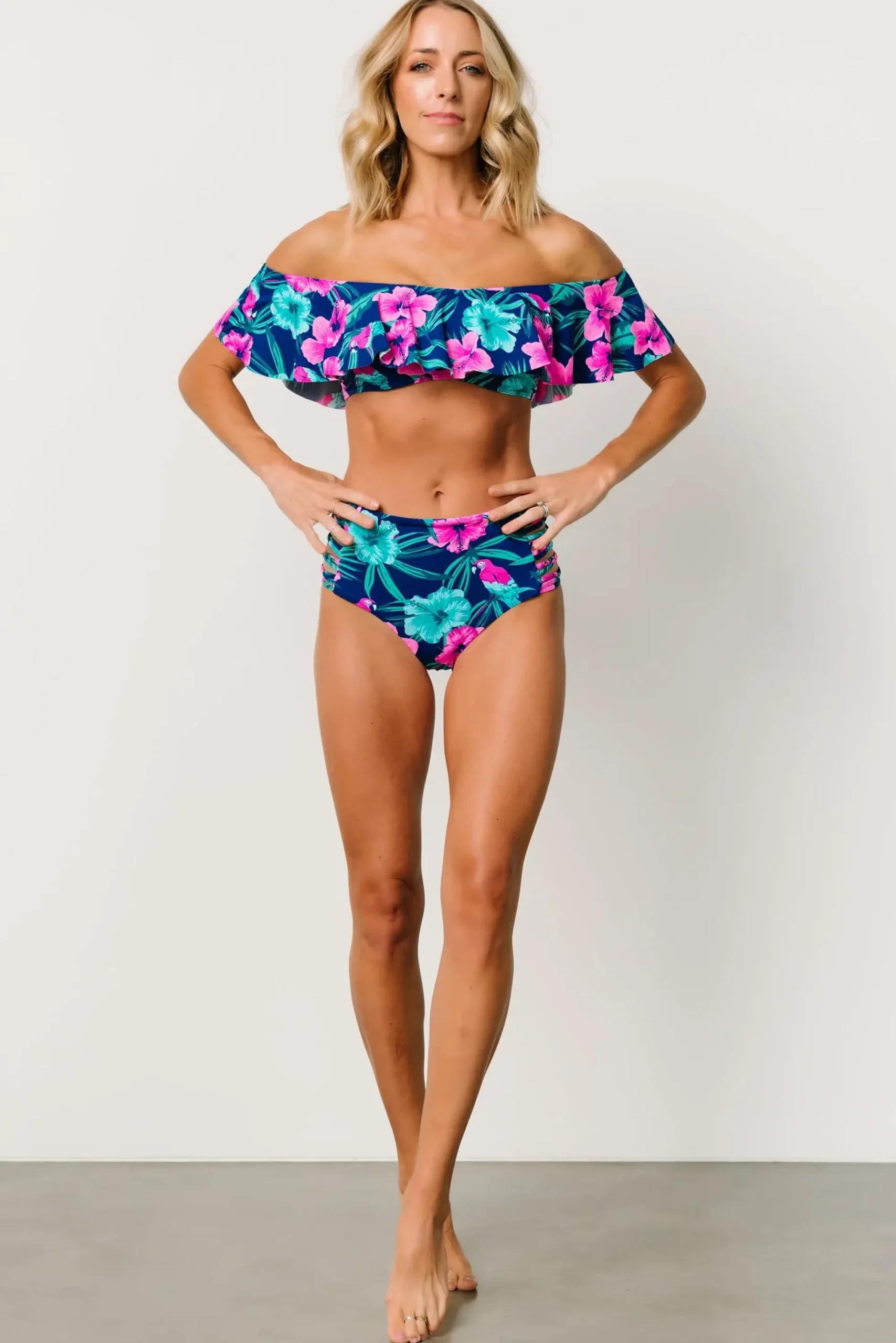 Online Baltic Born Keke Off Shoulder Bikini Top | Navy Tropical Floral
