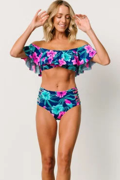 Online Baltic Born Keke Off Shoulder Bikini Top | Navy Tropical Floral