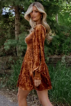 Clearance Baltic Born Kele Crushed Velvet Mini Dress | Light Copper