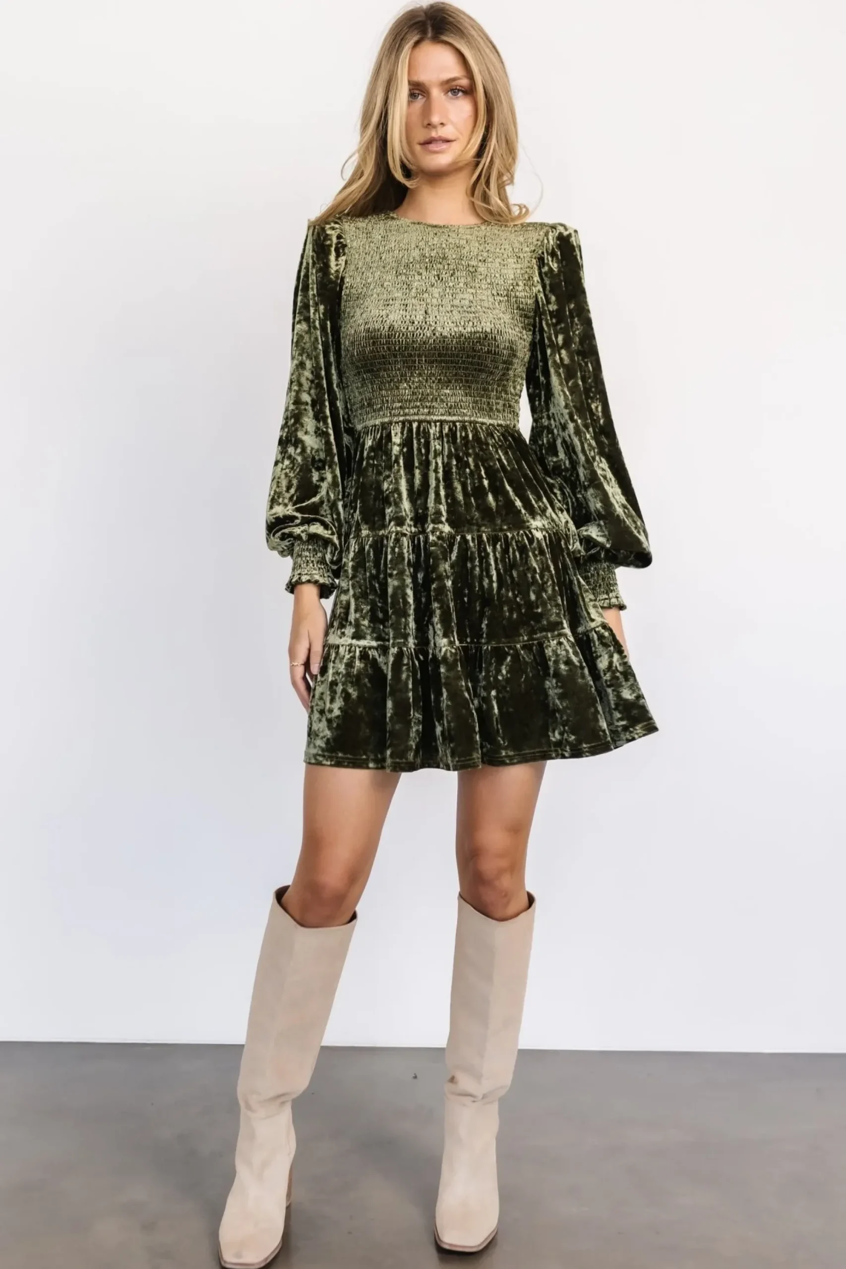 Fashion Baltic Born Kele Crushed Velvet Mini Dress | Dark Olive