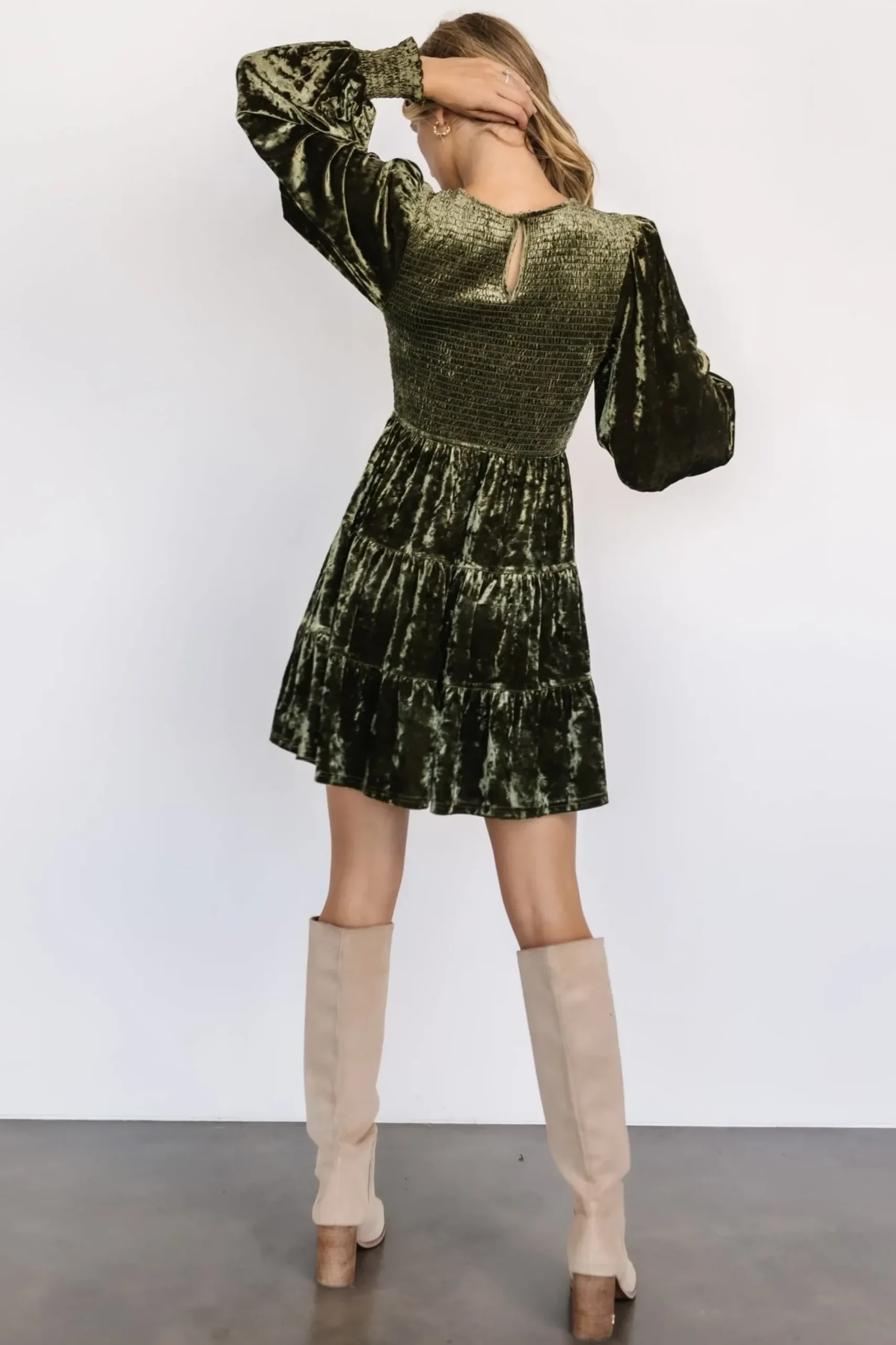 Fashion Baltic Born Kele Crushed Velvet Mini Dress | Dark Olive