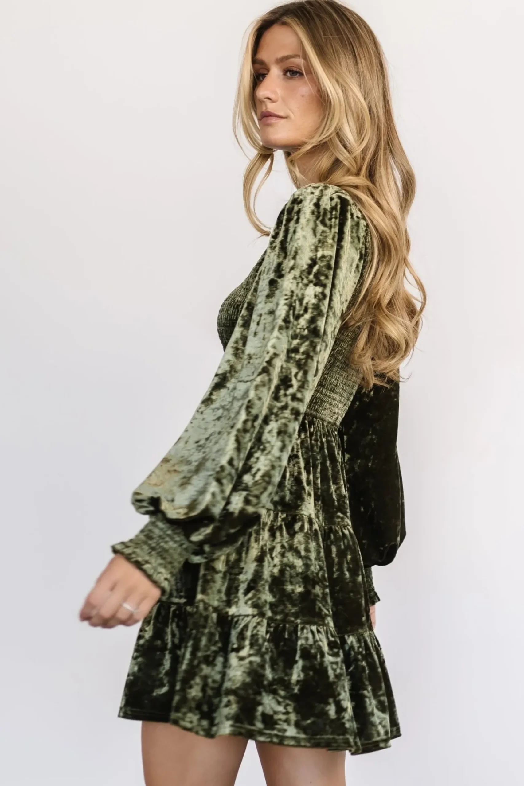 Fashion Baltic Born Kele Crushed Velvet Mini Dress | Dark Olive