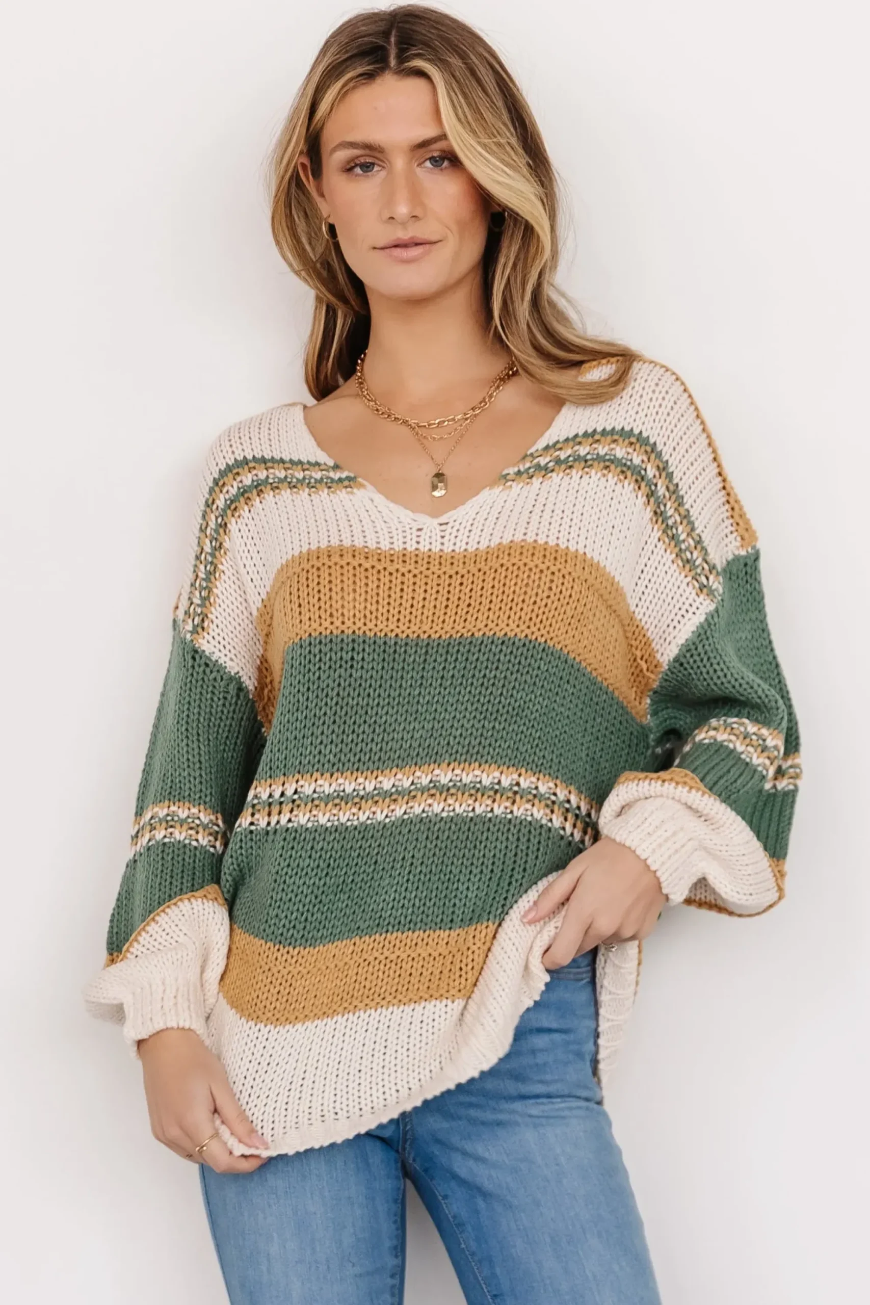 Discount Baltic Born Keller Stripe Sweater | Green + Camel