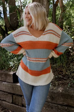Clearance Baltic Born Keller Stripe Sweater | Light Blue + Orange