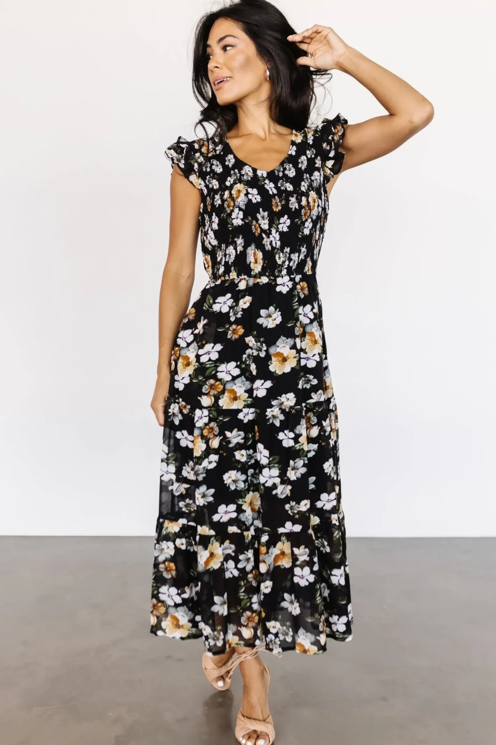 Best Baltic Born Kenna Smocked Midi Dress | Black Floral