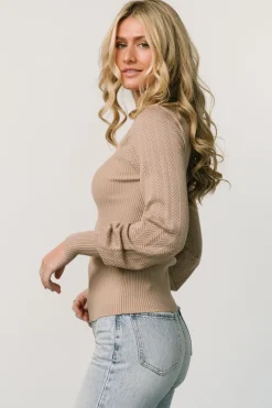 Hot Baltic Born Kenzie Pointelle Sweater Top | Taupe