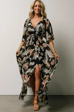 Fashion Baltic Born Kia Kimono Maxi Dress | Black Floral