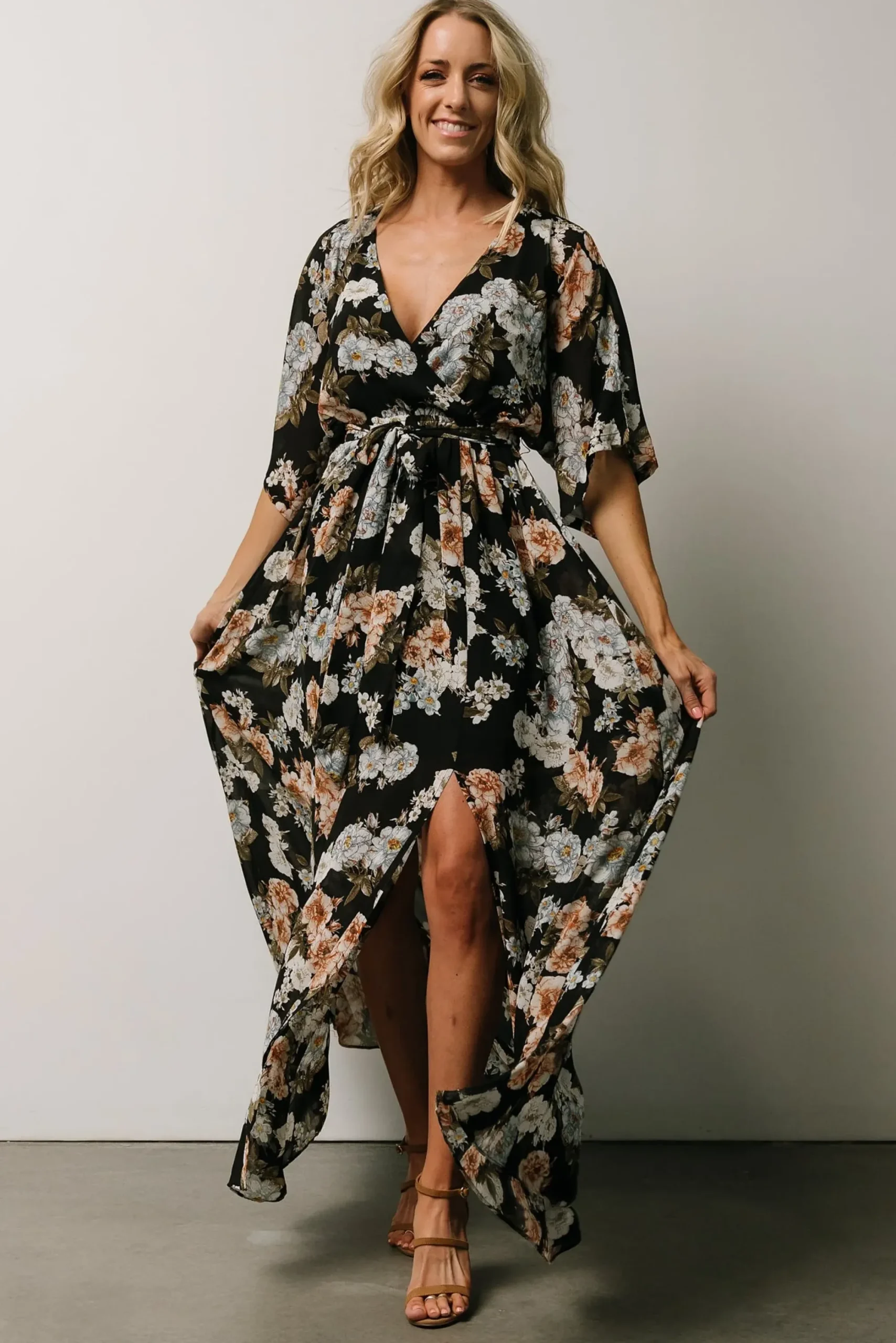 Fashion Baltic Born Kia Kimono Maxi Dress | Black Floral