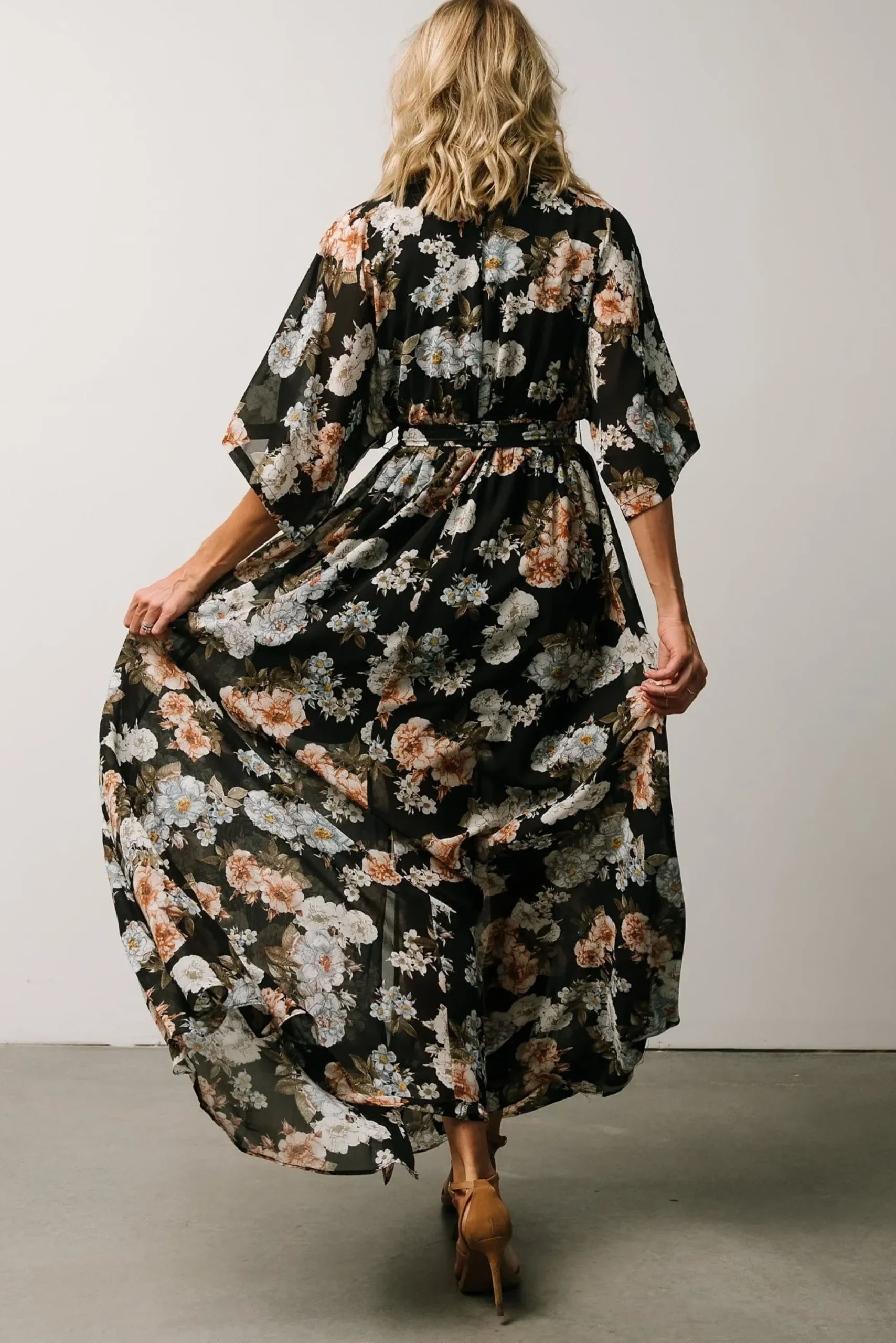 Fashion Baltic Born Kia Kimono Maxi Dress | Black Floral