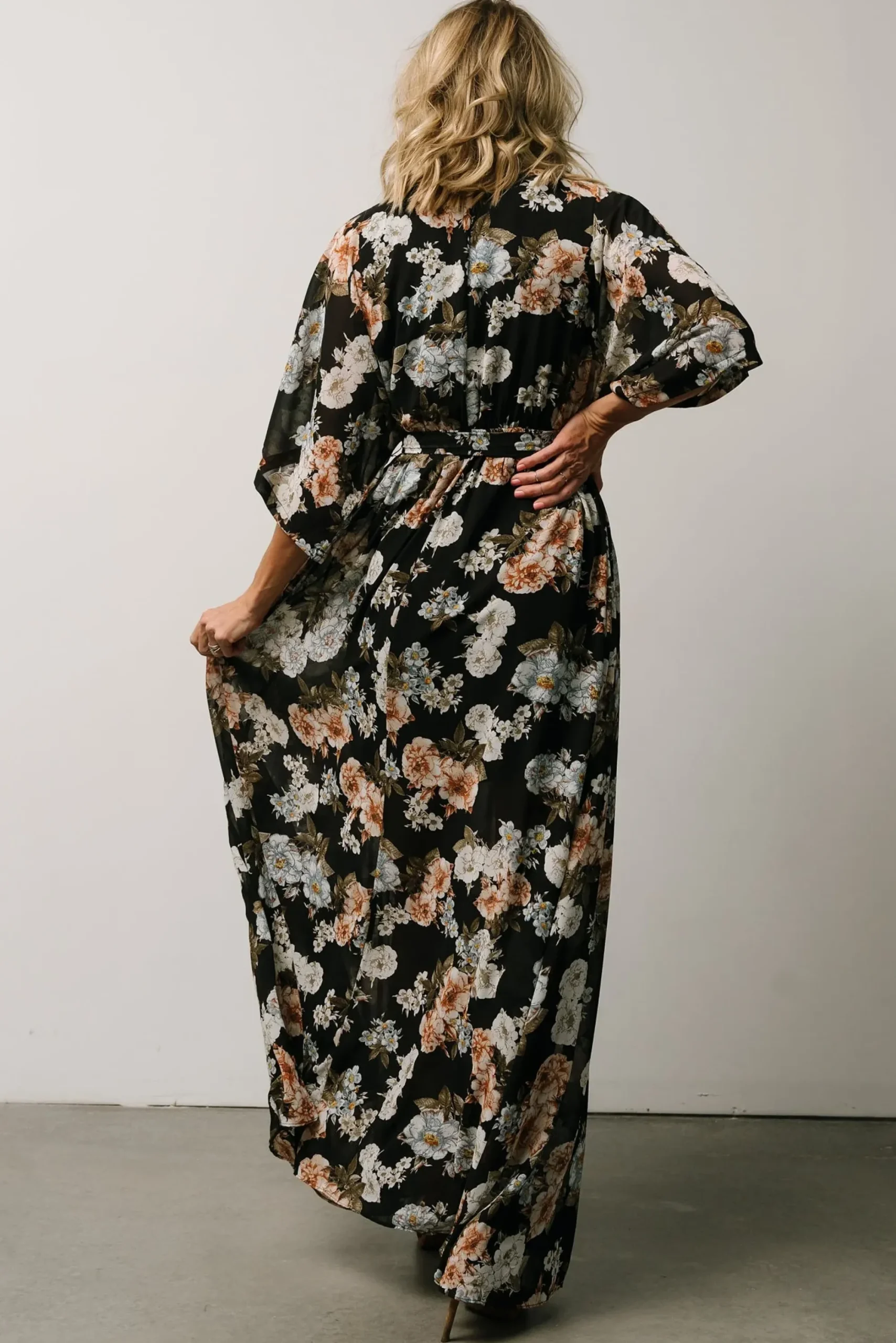 Fashion Baltic Born Kia Kimono Maxi Dress | Black Floral