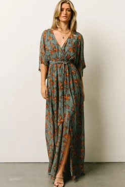 Fashion Baltic Born Kia Kimono Maxi Dress | Dusty Blue Floral