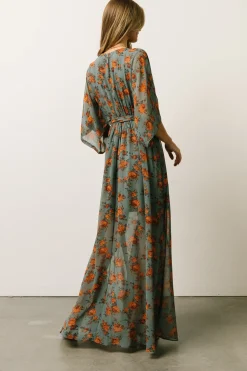 Fashion Baltic Born Kia Kimono Maxi Dress | Dusty Blue Floral
