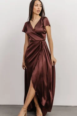 Hot Baltic Born Krystal Satin Wrap Gown | Dark Clove