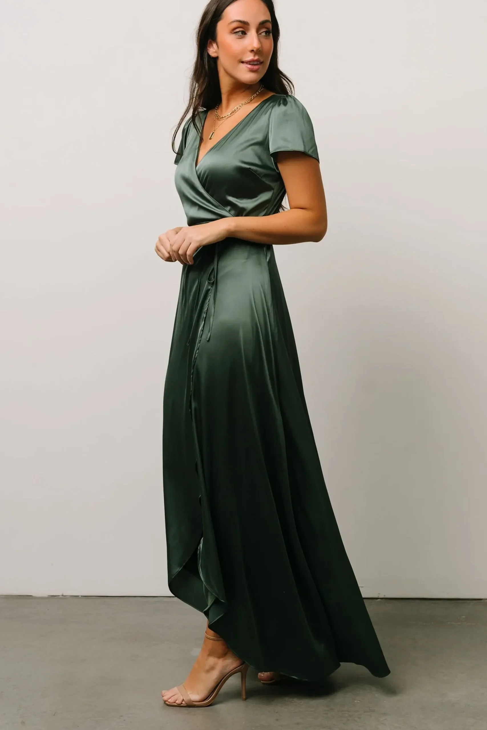 Discount Baltic Born Krystal Satin Wrap Gown | Winter Green