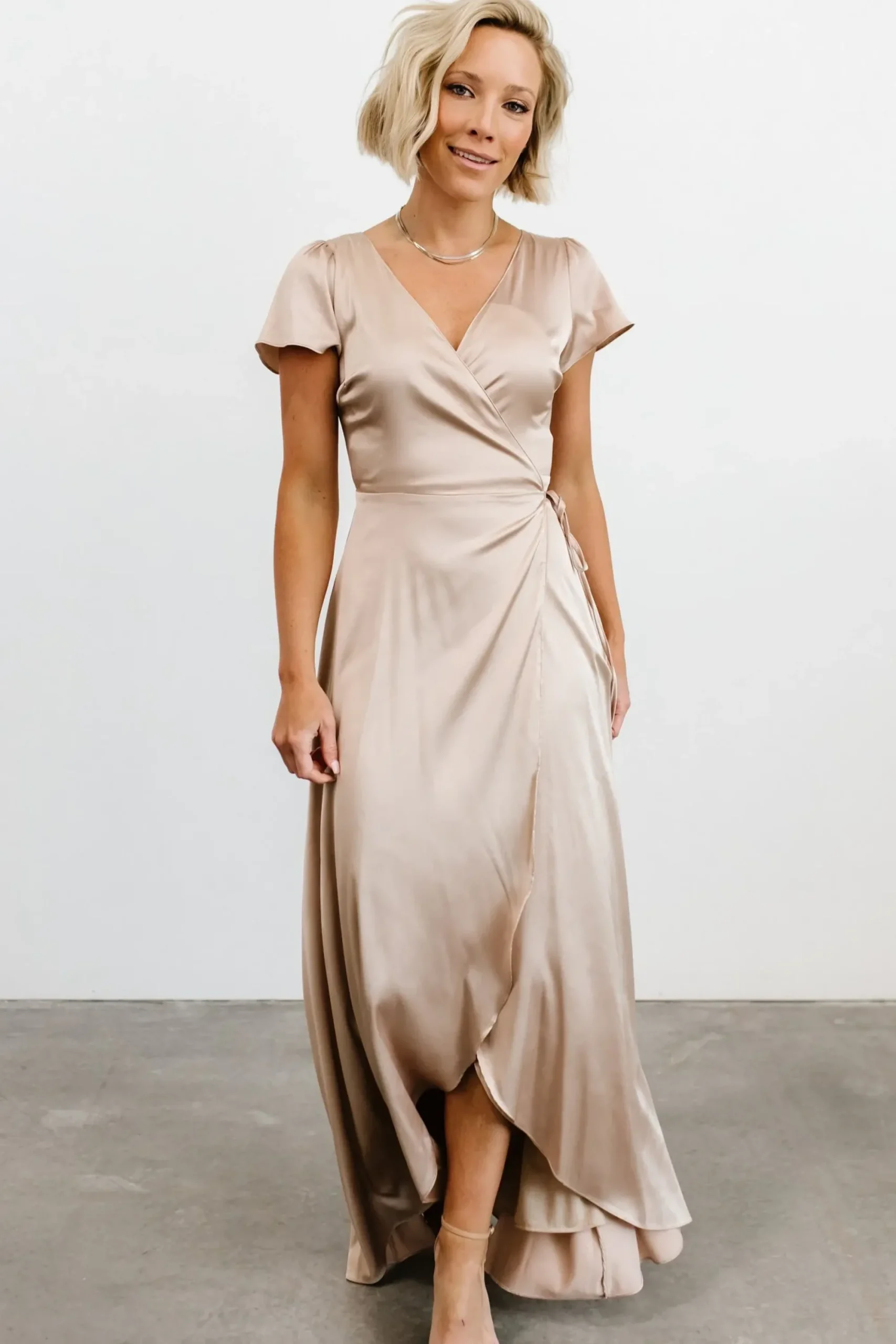 Clearance Baltic Born Krystal Satin Wrap Gown | Champagne