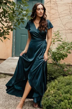 Online Baltic Born Krystal Satin Wrap Gown | Deep Blue