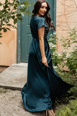 Online Baltic Born Krystal Satin Wrap Gown | Deep Blue