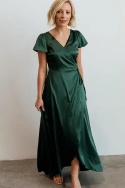 New Baltic Born Krystal Satin Wrap Gown | Green