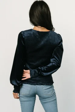 Hot Baltic Born Kyler Smocked Velvet Top | Navy