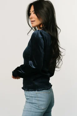 Hot Baltic Born Kyler Smocked Velvet Top | Navy